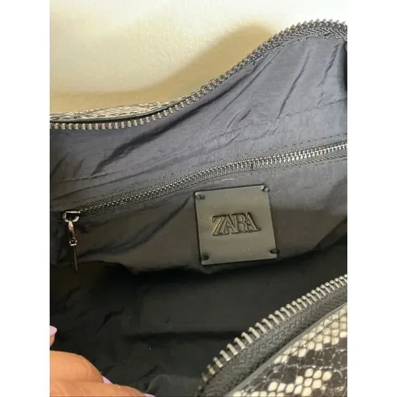 Zara Snakeskin Baguette Style Handbag | Grey and Black - Picture 5 of 5